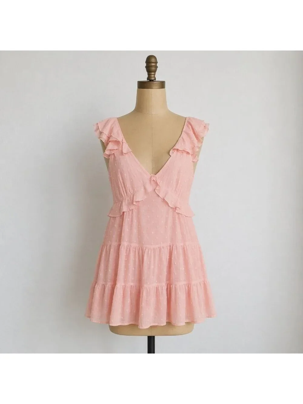 Mi Ami Pink Ruffle Tiered Sleeveless Dress With Open Back & Tie Detail Large